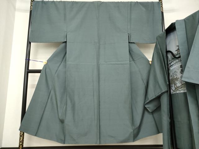 平和屋着物●男性 紬 アンサンブル 錆鼠色 正絹 逸品 AABF7037ck