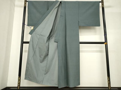 平和屋着物●男性 紬 アンサンブル 錆鼠色 正絹 逸品 AABF7037ck
