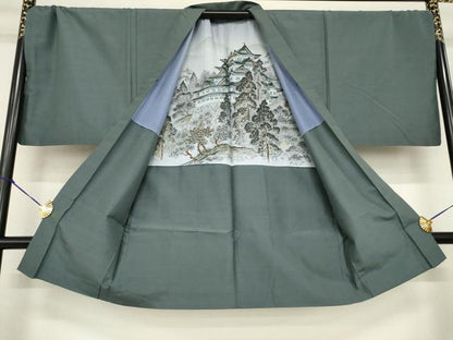 平和屋着物●男性 紬 アンサンブル 錆鼠色 正絹 逸品 AABF7037ck