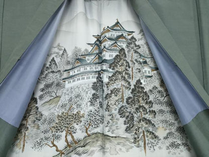 平和屋着物●男性 紬 アンサンブル 錆鼠色 正絹 逸品 AABF7037ck