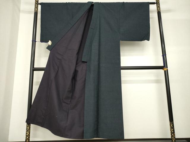 平和屋着物●男性 紬 アンサンブル 長襦袢(袷)セット 色無地 藍鉄色 正絹 逸品 AABF7038ck