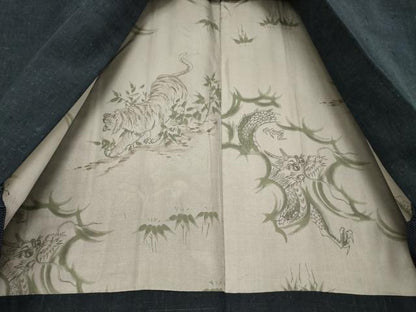 平和屋着物●男性 紬 アンサンブル 長襦袢(袷)セット 色無地 藍鉄色 正絹 逸品 AABF7038ck