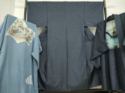 平和屋着物●男性 本場大島紬 アンサンブル 長襦袢(袷)セット 亀甲絣 正絹 逸品 AABF7041ck