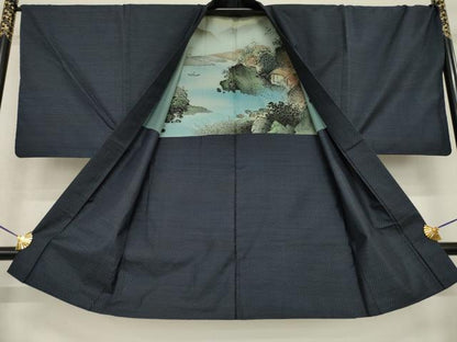 平和屋着物●男性 本場大島紬 アンサンブル 長襦袢(袷)セット 亀甲絣 正絹 逸品 AABF7041ck