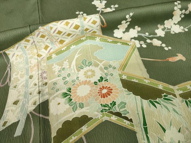 平和屋着物●訪問着 友禅 屏風花文 正絹 逸品 AABF7047ck