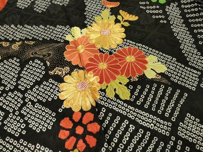 平和屋着物●豪華振袖 駒刺繍 絞り 舞花文 正絹 逸品 AABF7051ck
