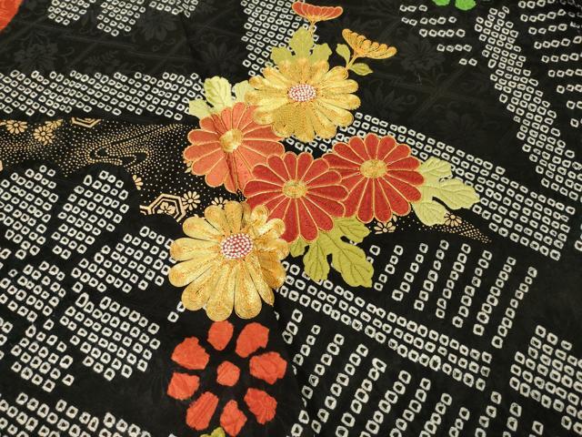 平和屋着物●豪華振袖 駒刺繍 絞り 舞花文 正絹 逸品 AABF7051ck