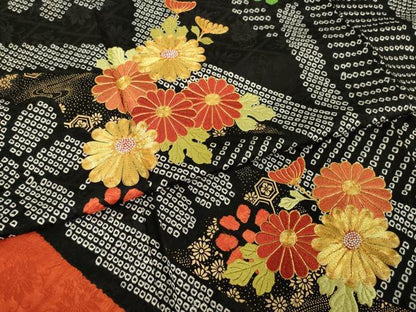 平和屋着物●豪華振袖 駒刺繍 絞り 舞花文 正絹 逸品 AABF7051ck