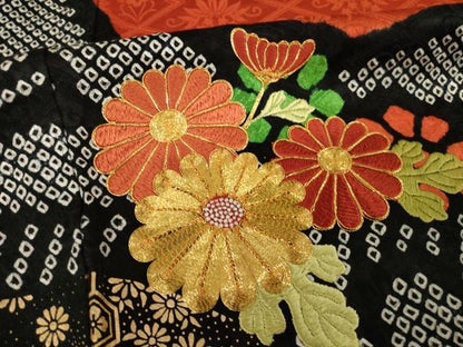 平和屋着物●豪華振袖 駒刺繍 絞り 舞花文 正絹 逸品 AABF7051ck