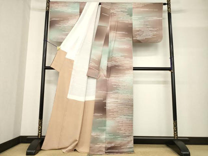 平和屋着物●上質な小紋 霞文 暈し染め 正絹 逸品 AABF7053ck
