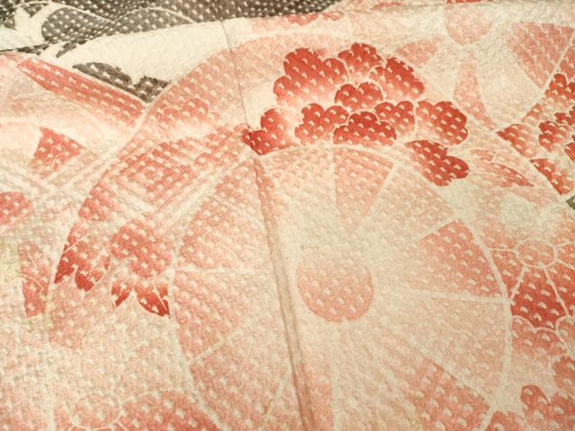 平和屋着物●名門 藤娘きぬたや・総絞り 振袖 源氏車花文 黒地 正絹 逸品 AABF7057ck