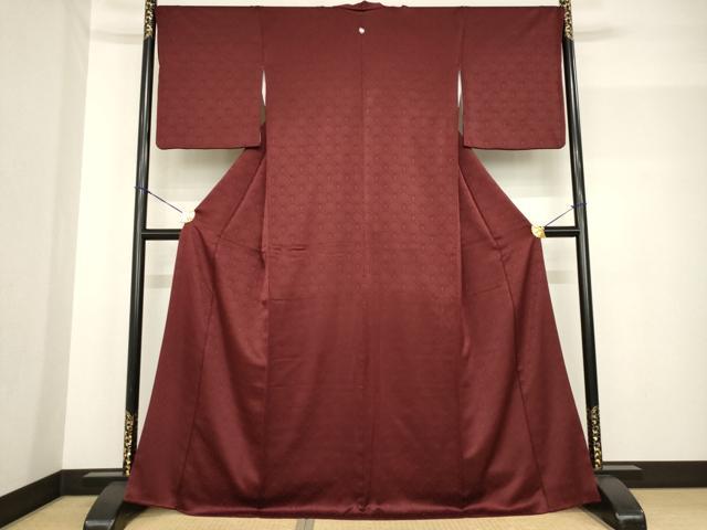 平和屋着物●上質な色無地 花青海波地紋 葡萄茶色 正絹 逸品 AABF7060ck