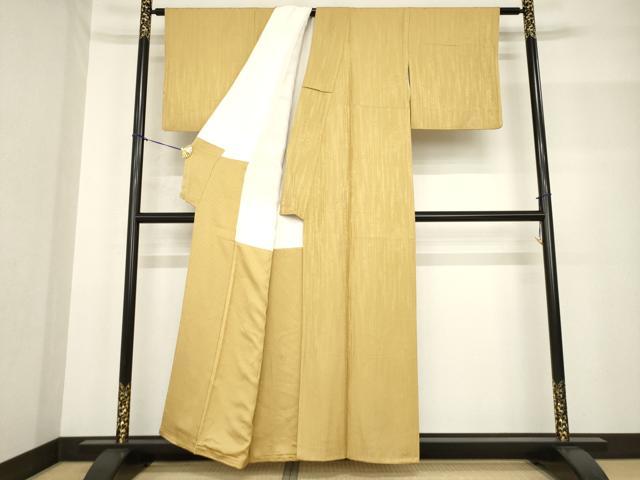 平和屋着物●上質な色無地 作家物 龍道華彩 夢衣華 笹竹地紋 飴色 正絹 逸品 AABF7061ck