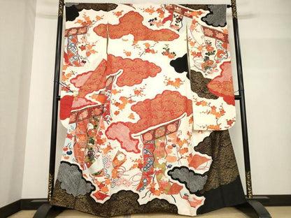 平和屋着物●豪華振袖　絞り　几帳花文　金彩　正絹　逸品　AABF7063ck