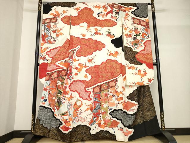 平和屋着物●豪華振袖　絞り　几帳花文　金彩　正絹　逸品　AABF7063ck