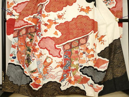 平和屋着物●豪華振袖　絞り　几帳花文　金彩　正絹　逸品　AABF7063ck