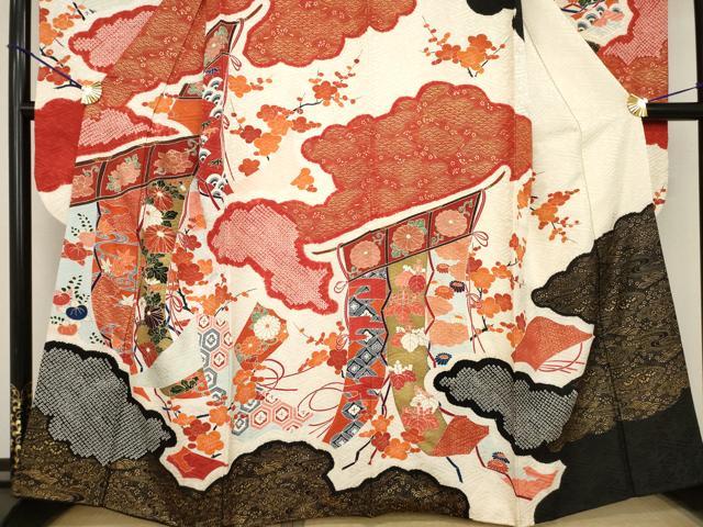 平和屋着物●豪華振袖　絞り　几帳花文　金彩　正絹　逸品　AABF7063ck
