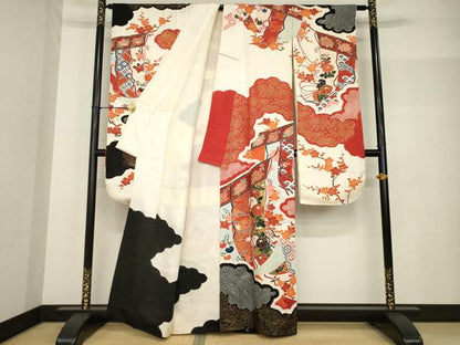 平和屋着物●豪華振袖　絞り　几帳花文　金彩　正絹　逸品　AABF7063ck