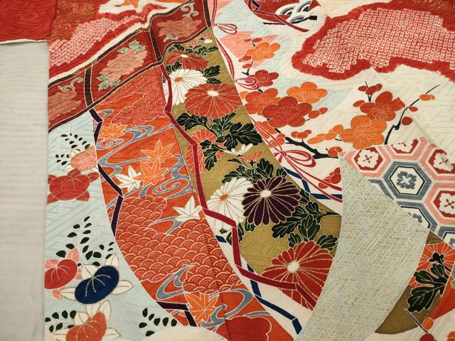 平和屋着物●豪華振袖　絞り　几帳花文　金彩　正絹　逸品　AABF7063ck