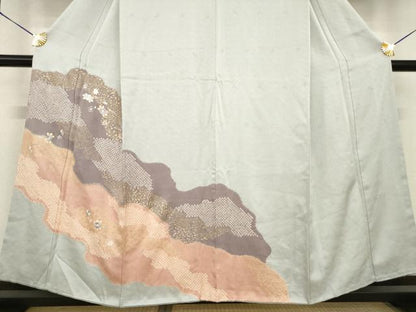 平和屋着物●訪問着 絞り 刺繍 道長花文 金彩 正絹 逸品 AABF7065ck