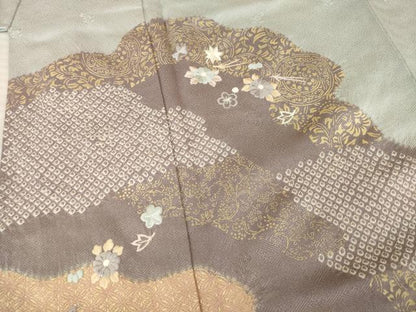平和屋着物●訪問着 絞り 刺繍 道長花文 金彩 正絹 逸品 AABF7065ck