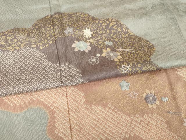 平和屋着物●訪問着 絞り 刺繍 道長花文 金彩 正絹 逸品 AABF7065ck