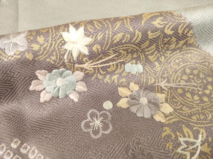 平和屋着物●訪問着 絞り 刺繍 道長花文 金彩 正絹 逸品 AABF7065ck