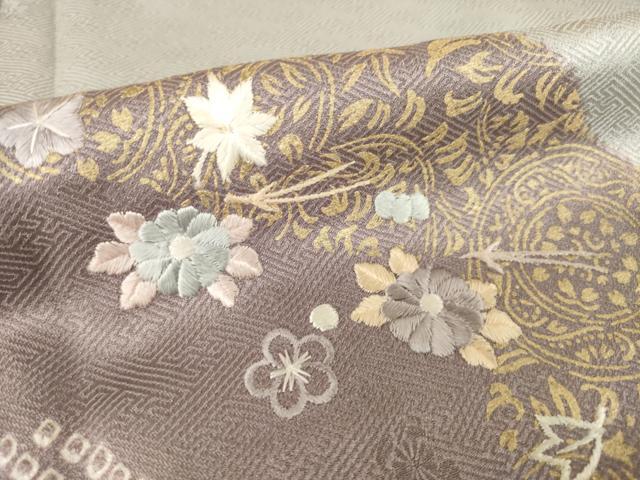 平和屋着物●訪問着 絞り 刺繍 道長花文 金彩 正絹 逸品 AABF7065ck