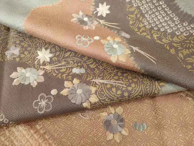 平和屋着物●訪問着 絞り 刺繍 道長花文 金彩 正絹 逸品 AABF7065ck