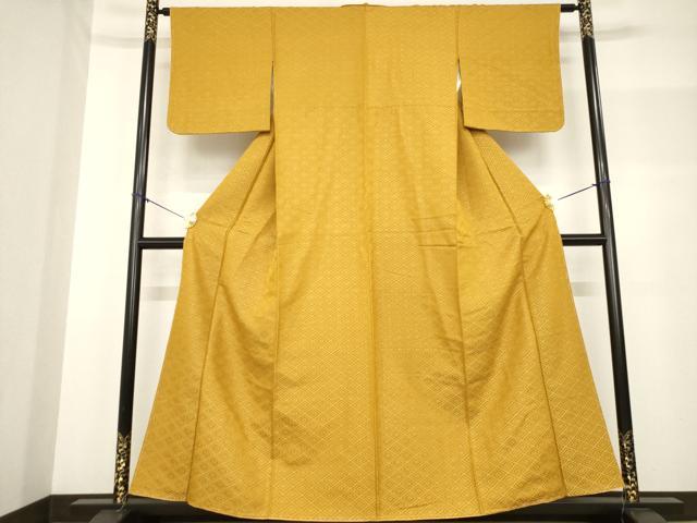 平和屋着物●お召 菱文 山吹茶色 正絹 逸品 未使用 AABF7066ck