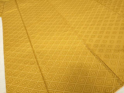 平和屋着物●お召 菱文 山吹茶色 正絹 逸品 未使用 AABF7066ck