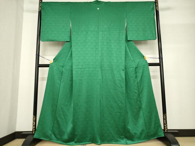 平和屋着物●上質な色無地 花青海波地紋 緑青色 正絹 逸品 AABF7068ck