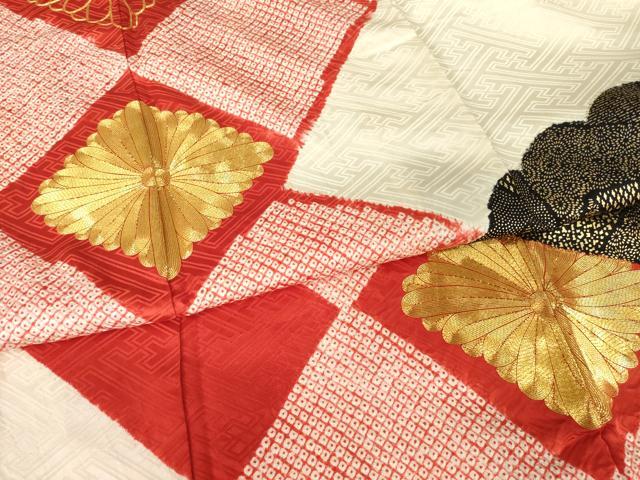 平和屋着物●豪華振袖 駒刺繍 絞り 花菱文 金彩 正絹 逸品 AABF7071ck