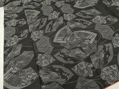 平和屋着物●本場大島紬 一元絣 地紙風景花文 丸百織物謹製 証紙付き 正絹 逸品 未使用 AABF7072ck