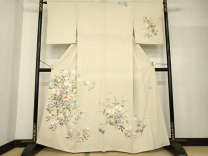 平和屋着物●訪問着　友禅　作家物　草花文　正絹　逸品　AABF7074ck