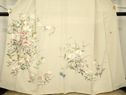 平和屋着物●訪問着　友禅　作家物　草花文　正絹　逸品　AABF7074ck