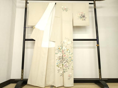 平和屋着物●訪問着　友禅　作家物　草花文　正絹　逸品　AABF7074ck