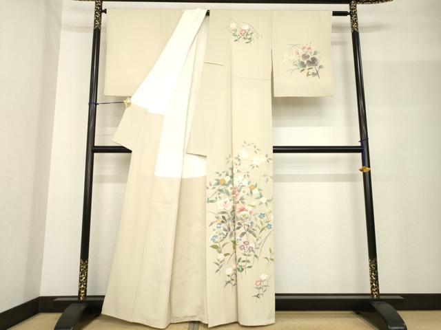 平和屋着物●訪問着　友禅　作家物　草花文　正絹　逸品　AABF7074ck
