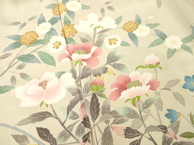 平和屋着物●訪問着　友禅　作家物　草花文　正絹　逸品　AABF7074ck