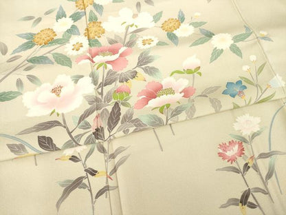 平和屋着物●訪問着　友禅　作家物　草花文　正絹　逸品　AABF7074ck