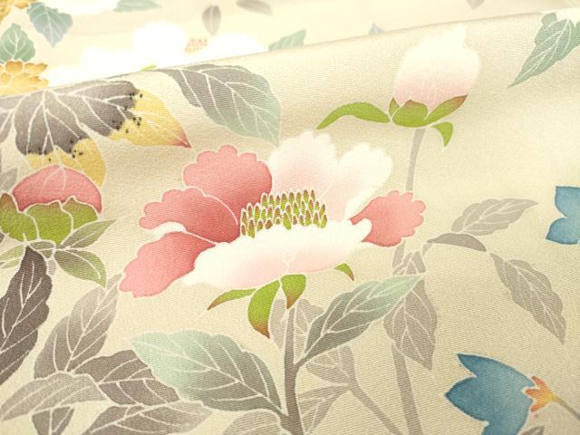 平和屋着物●訪問着　友禅　作家物　草花文　正絹　逸品　AABF7074ck