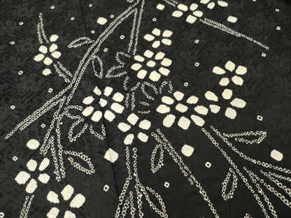 平和屋着物●訪問着 絞り 枝花文 黒地 正絹 逸品 AABF7075ck