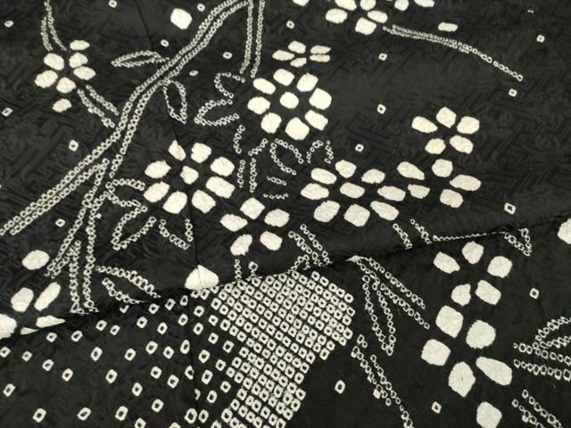 平和屋着物●訪問着 絞り 枝花文 黒地 正絹 逸品 AABF7075ck