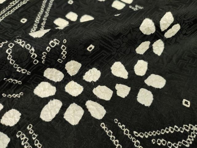 平和屋着物●訪問着 絞り 枝花文 黒地 正絹 逸品 AABF7075ck