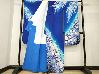 平和屋着物●豪華振袖・長襦袢(袷)セット 舞桜 暈し染め 銀通し地 鈴乃屋扱い 正絹 逸品 AABF7076ck