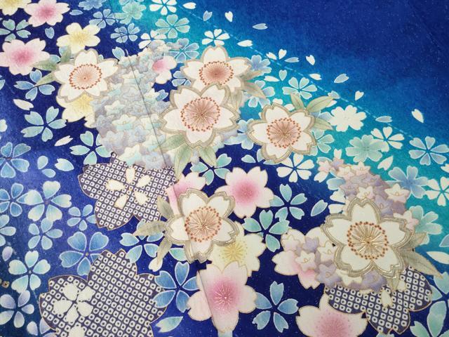 平和屋着物●豪華振袖・長襦袢(袷)セット 舞桜 暈し染め 銀通し地 鈴乃屋扱い 正絹 逸品 AABF7076ck