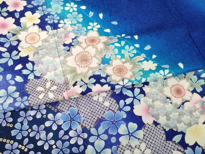 平和屋着物●豪華振袖・長襦袢(袷)セット 舞桜 暈し染め 銀通し地 鈴乃屋扱い 正絹 逸品 AABF7076ck