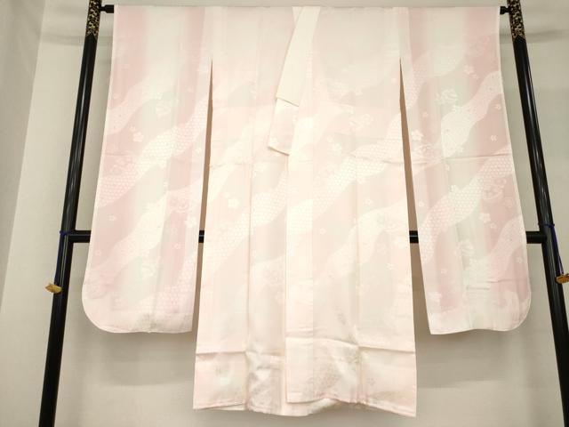平和屋着物●豪華振袖・長襦袢(袷)セット 舞桜 暈し染め 銀通し地 鈴乃屋扱い 正絹 逸品 AABF7076ck