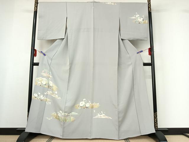 平和屋着物▽訪問着 単衣 草花文 金彩 正絹 逸品 AABF7081jh