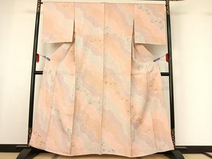 平和屋着物▽上質な小紋 単衣 道長花文 正絹 逸品 AABF7082jh